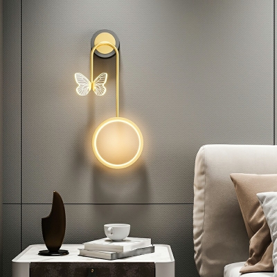 Gold Circular Sconce Light Fixtures Modern Style Metal 2 Lights Wall Mounted Lamps