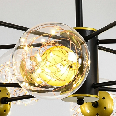 Gypsophila Glass Shade Chandelier Lighting Fixtures LED Hanging Pendant Lights in Black