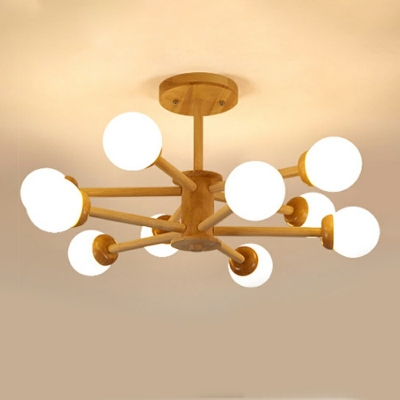 LED Simple Style Pendant Light Contemporary Magic Beans Wooden Chandelier