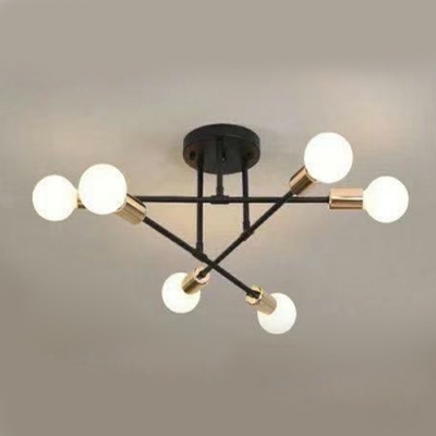 Modern Style Sputnik Flush Ceiling Lights Metal 6-Lights Flush Mount Lighting in Black