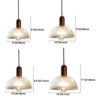 1 Light Dome Hanging Pendant Light Modern Style Glass Pendant Lamp in Walnut