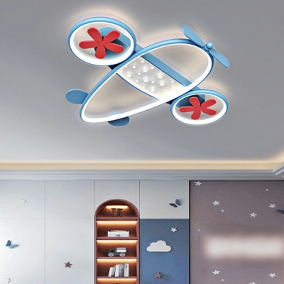 4-Light Flush Light Fixtures Contemporary Style Airplane Shape Metal Ceiling Mount Chandelier