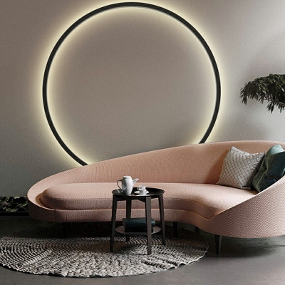 Circular Shape Sconce Light Fixture LED Metal Wall Mounted Light in Black for Bedroom