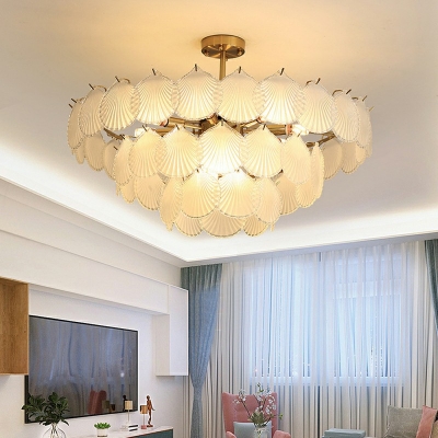 Drum Glass Chandelier Light Fixtures Traditonal Hanging Lamps for Bedroom