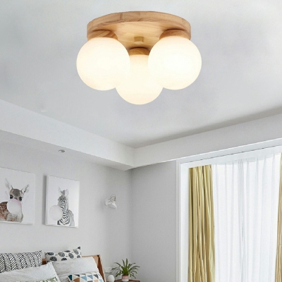 Modern Minimalist Ceiling Light Wood Nordic Style Glass Flushmount Light for Living Room/Bedroom