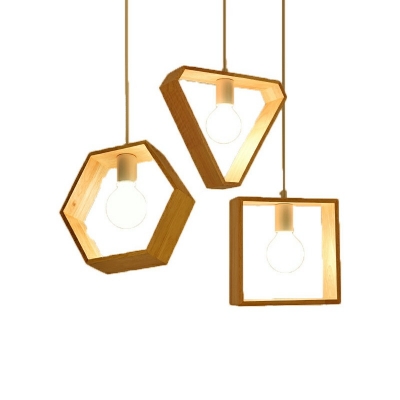 Simple Style Ceiling Pendant One Light Glass Geometric Wood Suspension Light