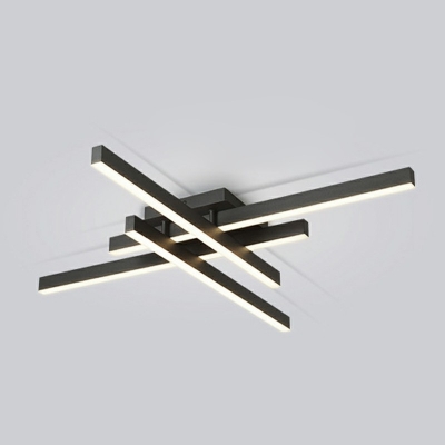 Black Contemporary Ceiling Light Metal Linear Ceiling Fixture for Living Room