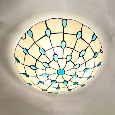 Dome Flush Mount Light Fixture Tiffany Style Glass 2-Lights Flush Light Fixtures in White