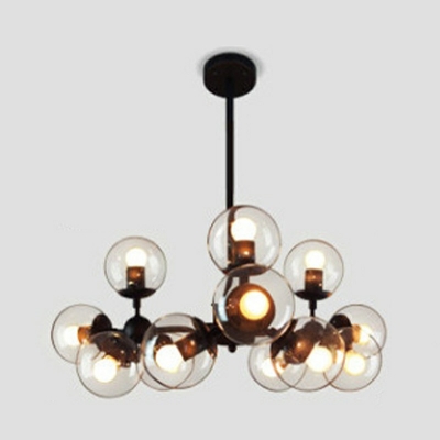 Industrial Style Wrought Iron Chandelier Simple Glass Pendant Light for Dining Room