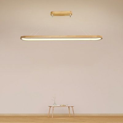 LED Oval Island Light Simple Style Srip Wooden Chandelier