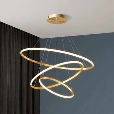 Modern Style Tiered Chandelier Light Metal 3-Lights Pendant Light in Gold