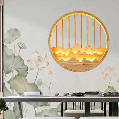 Wood Sconce Light LED Round Shape Modern Indoor Wall Sconce for Bedroom