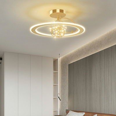 Circular Flush Ceiling Lights Modern Style Metal 2-Lights Flush Mount Light in Gold
