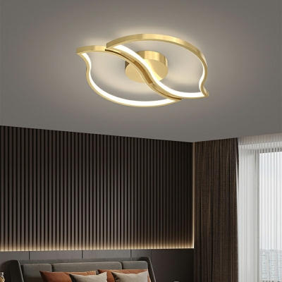Double Leaf Shape Ceiling Lamp Modern Fashion Metal LED Flush Light in Black/ Brass