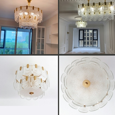Drum Glass Multi Pendant Light Traditional Chandelier Lighting Fixtures for Living Room