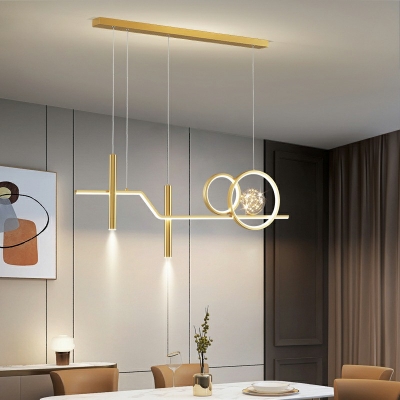 LED Minimalist Island Light Strip Shape Wrought Iron Chandelier for Living Room