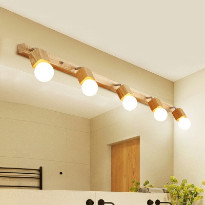 Nordic Style Strip Wall Light Wood Glass Wall Sconces for Bathroom