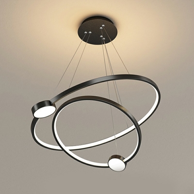 Ring Chandelier Light Modern Style Metal 2-Lights Chandelier Light Fixtures in Black