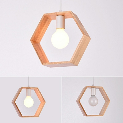 Simple Style Ceiling Pendant One Light Glass Geometric Wood Suspension Light