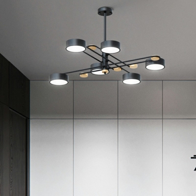 8 Lights Drum-Shaped Chandelier Lighting Modern Style Metal Chandelier Lamp in Black