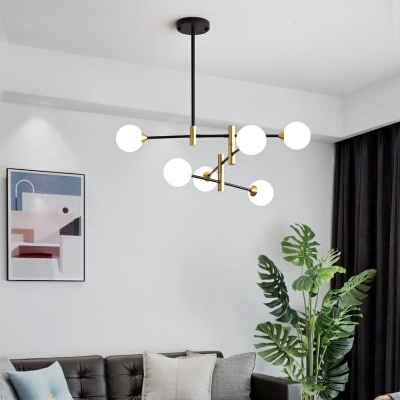 Glass and Metal Chandelier Lighting Fixtures Modern Nordic Style Hanging Ceiling Lights for Living Room