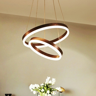 Ring Aluminum Chandelier Lighting Fixtures with Acrylic Shade Hanging Pendant Lights in Coffee