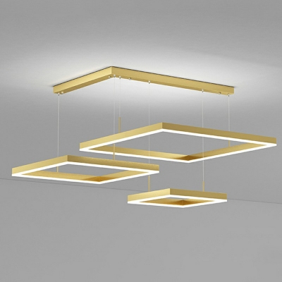 Square Chandelier Lighting Modern Style Metal 3-Lights Chandelier Lamp in Gold