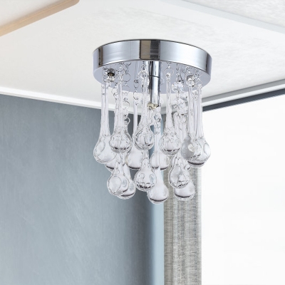 Chrome Finish Teardrop Ceiling Lamp Fixture Simple 1 Bulb Crystal Hanging Pendant