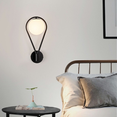 Contemporary Milky Glass Round Wall Mount Lamp 1 Head White Light Bedroom Wall Sconce Light