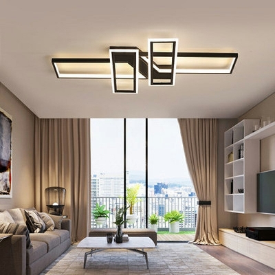 Contemporary Rectangle Flush Mount Light Fixtures 4 Lights Aluminium Led Flush Light for Bedroom