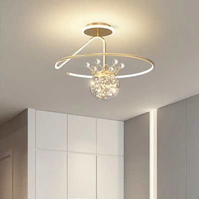 Modern Style Globe Flush Light Fixtures Glass 1-Light Flush Mount Light in Gold