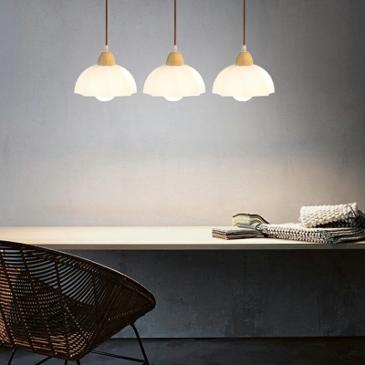 Simple White Glass  Hanging Light Fixtures Wood Hanging Ceiling Lights
