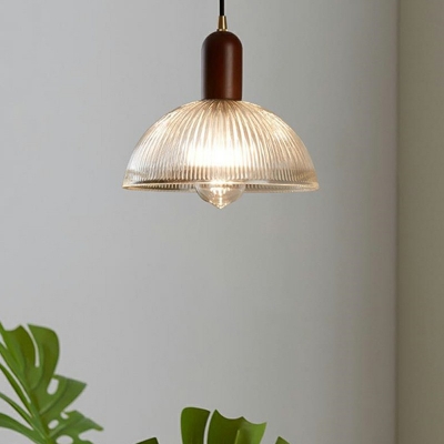 1 Light Dome Hanging Pendant Light Modern Style Glass Pendant Lamp in Walnut