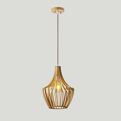 Beige Cylinder Down Lighting Pendant Modern Style Wood 1 Light Pendant Lamp