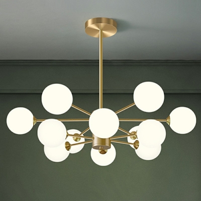 Brass Molecular Chandelier Lighting Modern 6/8/12 Bulbs White Glass Hanging Pendant Light for Living Room