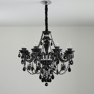 Crystal Cone Chandelier Light Traditional Style 8 Lights Chandelier Light Fixture in Black
