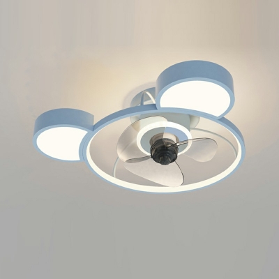 Flush Mount Ceiling Fan Children's Bedroom LED Fan Lighting in Blue