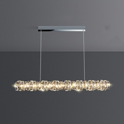 Linear Shape Island Light Fixture LED with Crystal Shade Modern Pendant Lighting for Kitchen Island