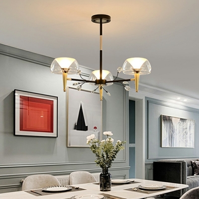 Modern Lighting Chandelier with Glass Shade Pendant Light Fixture in Black-Gold