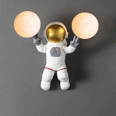 Child Bedroom Astronaut Wall Light Resin Cartoon White LED Sconce Light