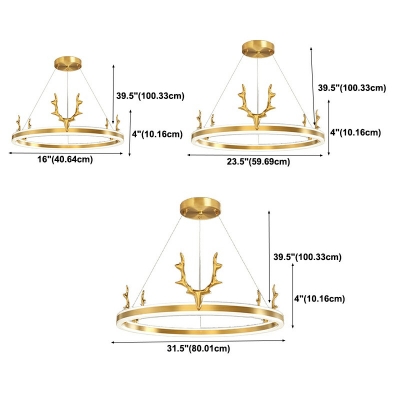 Contemporary Gold Chandelier Lamp Metal Ring Shaped Chandelier Light