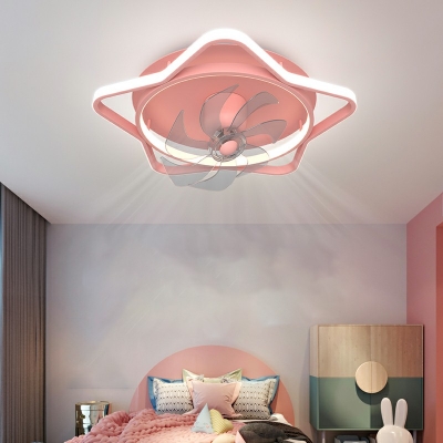 Flush Ceiling Fan Children's Bedroom LED Minimalism Style Fan Lighting