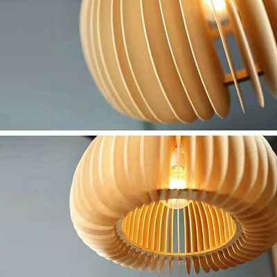 Pumpkin Hanging Pendant Light Modern Style Wood 1-Light Pendant Lights in Beige