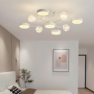 White Sphere Flush Light Fixtures Modern Style Glass 9 Lights Flush Flush Mount Lamp