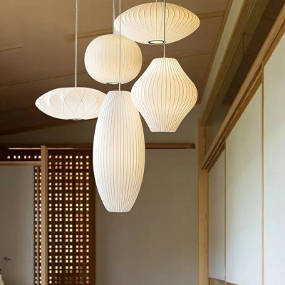 1 Head Cocoon Fibe Ceiling Pendant Lamp Contemporary Fabric Art Deco Suspended Light in White