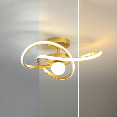 Brushed Inner Ring Ceiling Light Stylish Modern Acrylic LED Semi Flush Mount Lamp in Gold/ Black