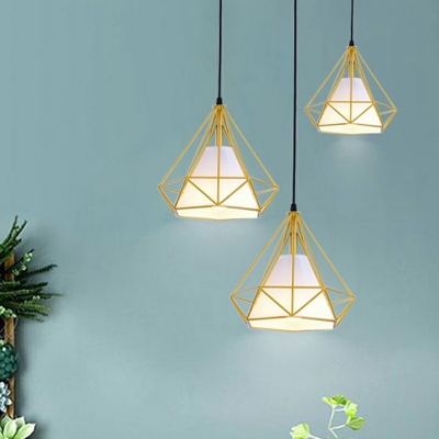 1-Light Pendant Light Fixture Contemporary Style Diamond Shape Metal Hanging Lights