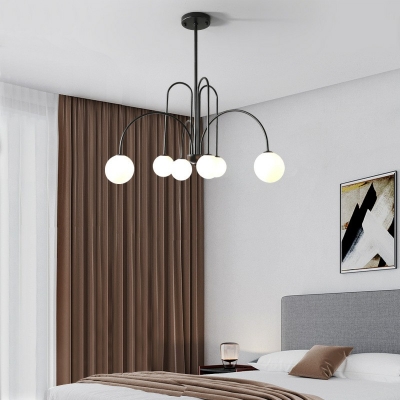 Contemporary Style Chandelier Lamp White Glass Globe Chandelier Light for Living Room