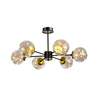 Gypsophila Glass Shade Chandelier Lighting Fixtures LED Hanging Pendant Lights in Black