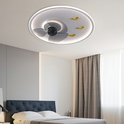 Kid's Bedroom Flushmount Ceiling Fan LED Modern Flush Fan Lighting in White